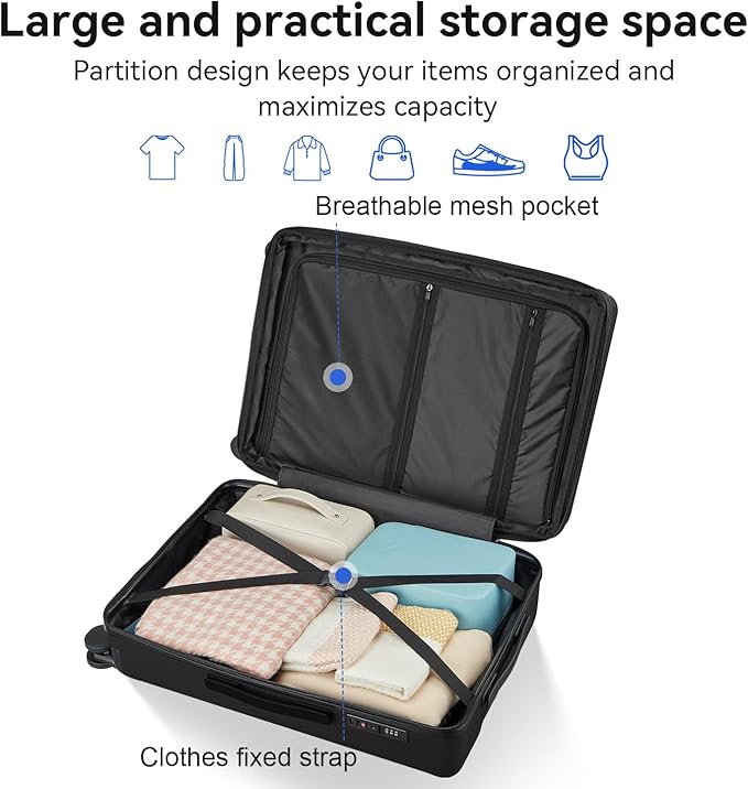 Travel Suitcase Sets 3 Piece, Expandable Hardshell Luggage Sets 3pcs with TSA Lock Spinner Wheels, Black (20''/24''/28")