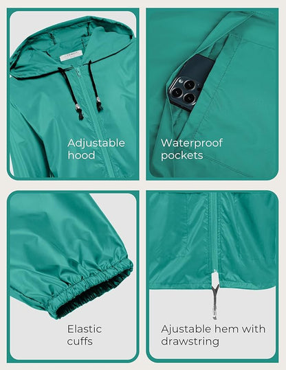 COOFANDY Mens Packable Rain Jacket Lightweight Waterproof Raincoat with Hood Outdoor Rain Gear Travel Hiking Cycling