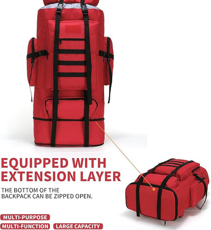 100L Hiking Camping Backpack MOLLE Rucksack Waterproof Daypack (Red)