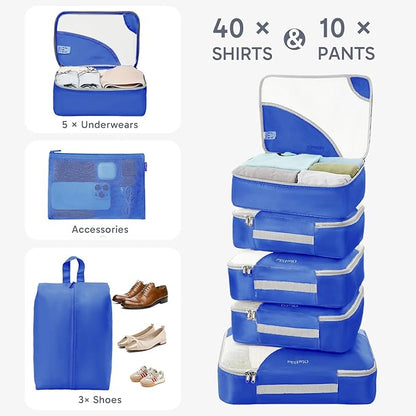 ALL INCLUDED 10 Set Durable Packing Cubes for Suitcases,OlarHike Essentials for Travel,UPGRADED Anti-Tear Stitching, NEW Improved Luggage Packing Organizers for Travel Accessories (Deep Blue)