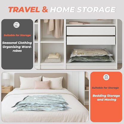 Vacuum Seal Bags for Clothing, 8 Pack 39" Vacuum Storage Bags with Rechargeable Cordless Pump Compression Packing for Clothes Blankets Space Saver for Queen-Size Duvets Comforters Pillows