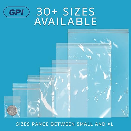 Clear Plastic Resealable Zip Bags - Bulk GPI Pack of 500 1.5" x 2" 2 Mil Thick Strong & Durable Poly Baggies with Resealable Zip Top Lock for Travel, Storage, Packaging & Shipping.