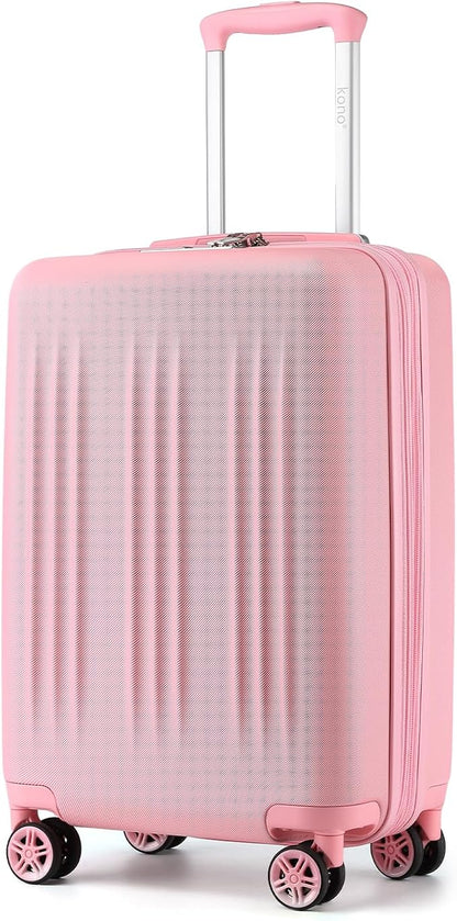 Kono Small 20 Inch Expandable Carry On Luggage with Quiet Spinner Wheels & TSA Lock, Scratch and Drop Resistant PC+ABS Hardside 22x14x9 Airline Approved Suitcase, Pink