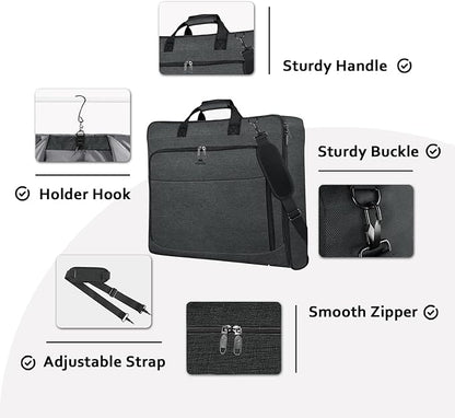 MATEIN Garment Bags for Hanging Clothes, Large Travel Suit Bag with Shoulder Strap for Business Trips, Foldable Luggage for Men Women, Wrinkle-Free Clothing Suitcase for Traveling, Dark Grey