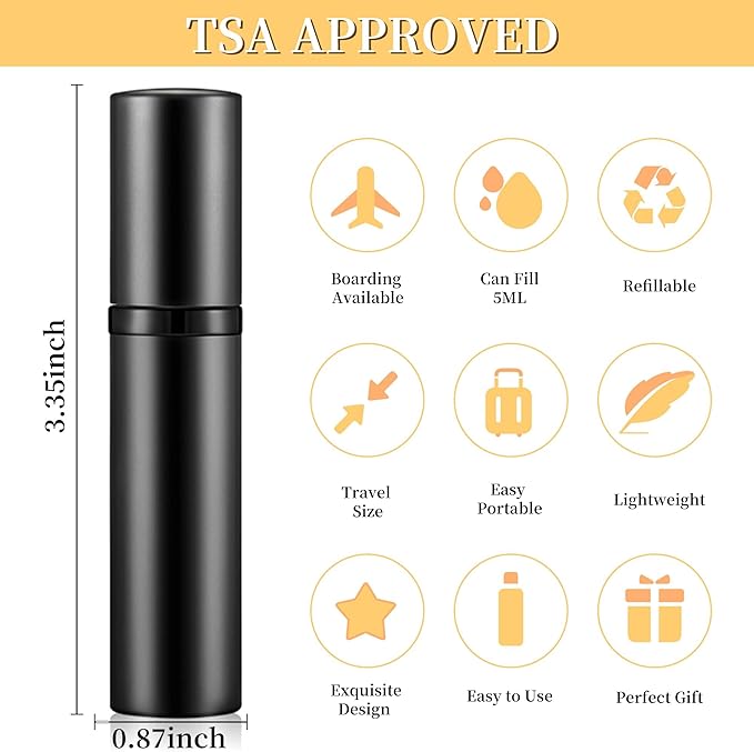 2PCS Perfume Travel Refillable Bottle, Bottom-Filling Fragrances Perfume Atomizer, Empty Mini Cologne Dispenser, Portable Sprayer Pocket Size for On the Go 5ml (Black & Champagne Gold)