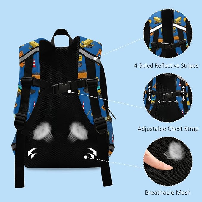 Construction Kid's Toddler Backpack for Boys Girls Preschool Nursery with Safety Leash (01148)