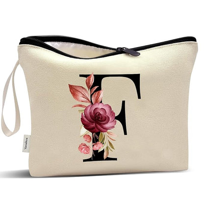 Vavabox A-Z Personalized Makeup Bag, Birthday Gifts for Women Mom, Gifts for Best Friend, Bride Bridesmaid Cosmetic bag (F, Yellow)