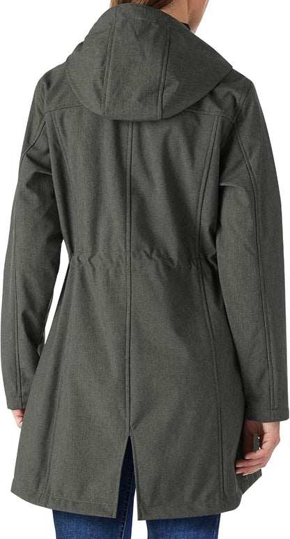 Outdoor Ventures Women's Lightweight Waterproof Fleece Lined Hooded Softshell Rain Jacket, Warm Windbreaker Long Coat