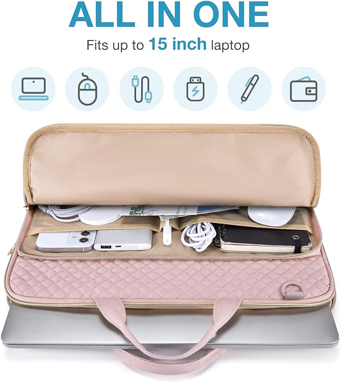 BAGSMART 15.6 Inch Laptop Case Sleeve Compatible with MacBook Pro 16 Inch,15.6 Inch HP,Dell,Acer Aspire,Asus Notebook, Lightweight Laptop Bag for Women with Shoulder Strap,Pocket,Handle, Pink