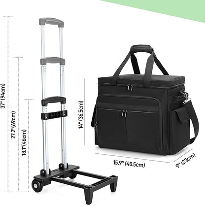 Trunab Rolling Teacher Bag with Expandable File Pocket and Detachable Trolley, Teacher Tote Bag with Wheels for up to 15.6 Inches Laptop (Patented Design) (Black)