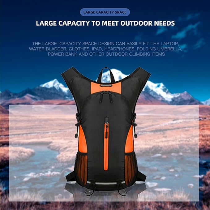 25L Ultralight Lightweight Waterproof HikingBackpack Foldable Travel Camping Hiking Outdoor Sports Backpack Daypack with reflective strips (Black Orange)
