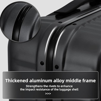 29 Inch Aluminum Checked Luggage with Side Opening Zipper, 40 * 37 * 77cm, 113L, Lightweight Hardshell ABS+PC Suitcase with TSA Lock, 360° Universal Wheels, Black