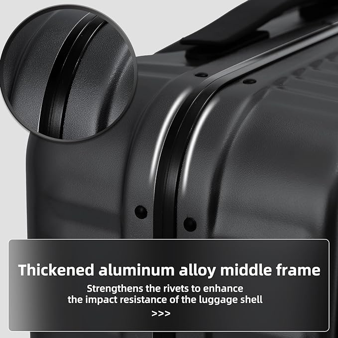 2 pieces 20/29 Aluminum Frame Carry On and Checked Luggage Set with Side Opening, Lightweight Hardshell ABS+PC Trunk Suitcase with TSA Lock, 360° Universal Wheels & Adjustable Handle, Black