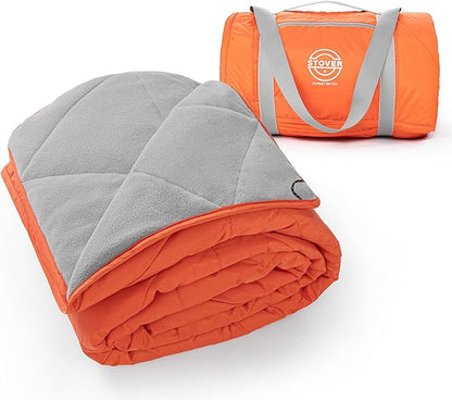 STOVER Large Waterproof Outdoor Stadium Blanket– Extra Thick Soft Fleece Camping Blanket for Travel, Picnics, Sports, Dogs– 79"x55" Warm, Windproof, Sand-proof, Lightweight, Packable (Game Day Orange)