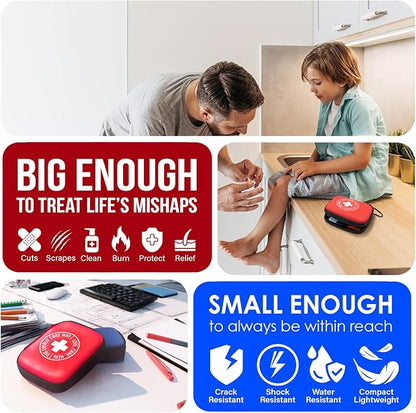 MiniAid First Aid Kit | Compact & Lightweight Case with Carabiners for Travel | Family & Kid Friendly 180 Pcs Wound Care Supplies for School, Work, Outdoor, Home & Office | Pack of 3