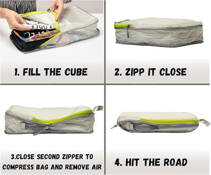 SUITEDNOMAD Ultralight Compression Packing Cubes Set, Suitcase and Backpack Travel Organizer Bags