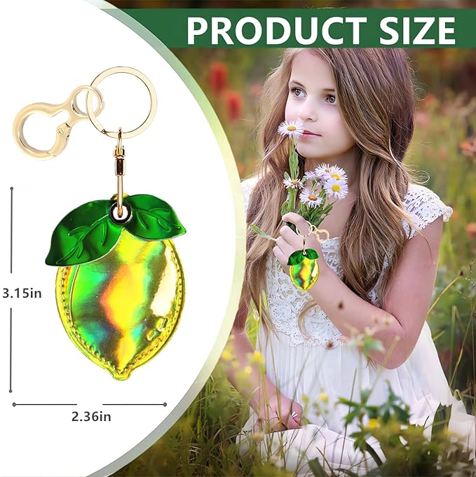 Shiny Leather Charm Keychain Holder Case Compatible with AirTag,Cute Protective Cover with Keyring,Anti-Scratch Finder GPS Tracker Case for Wallet Keys,Bag,Pets(Lemon)