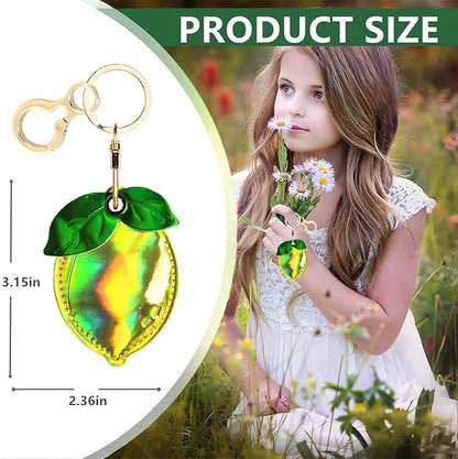 Shiny Leather Charm Keychain Holder Case Compatible with AirTag,Cute Protective Cover with Keyring,Anti-Scratch Finder GPS Tracker Case for Wallet Keys,Bag,Pets(Lemon)