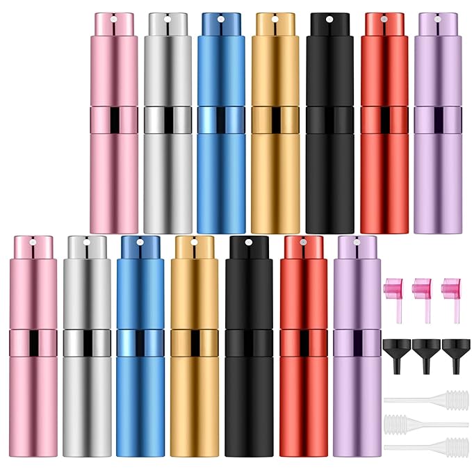 14 PCS/8ML Portable Atomizer Perfume Bottles, Mini Empty Refillable Cologne Spraye Bottle, Pocket Travel Perfume Liquid Sprayer (Mixing Colors)