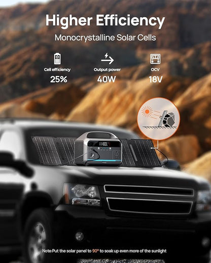 Portable Power Station 350W with 40W Foldable Solar Panel, 288Wh LiFePO4 Solar Generator, 600W Surge Battery Backup, 90,000mAh Outdoor Power Bank for Home Emergency, RV, Camping, Off-Grid, Laptops