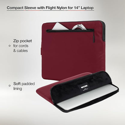 Incase Compact Laptop Sleeve with Flight Nylon - 14-inch MacBook/Laptop & iPad/Tablet Sleeve - Faux Fur Lining, Lightweight, Durable, Weather Resistant, Slip Pocket for Accessories - Cosmic Red