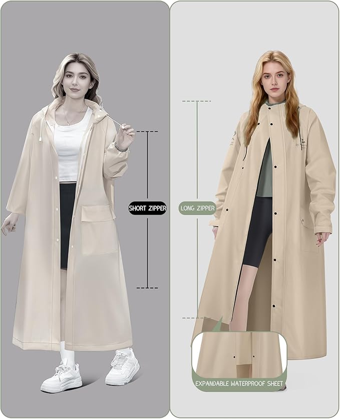 Men's Rain Jacket with Hooded Waterproof Lightweight Packable Long Raincoat Poncho for Women Adults