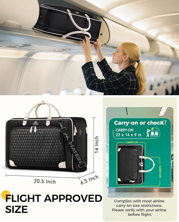 MATEIN Carry On Garment Bags for Airplanes, Travel Garment Bags for Women Up to 5 Suits with Aroma Pads & USB Port, Convertible Wrinkle Free Hanging Suit Carrier with Shoe Compartment Fit 15.6" Laptop