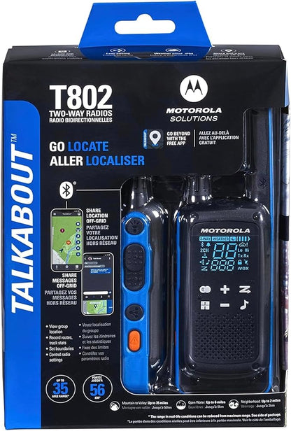 Motorola Solutions Talkabout T802 Portable FRS Two Way Radio 2 Pack Walkie Talkies Blue/Black 22 Channels with 2 PTT Surveillance Earpieces