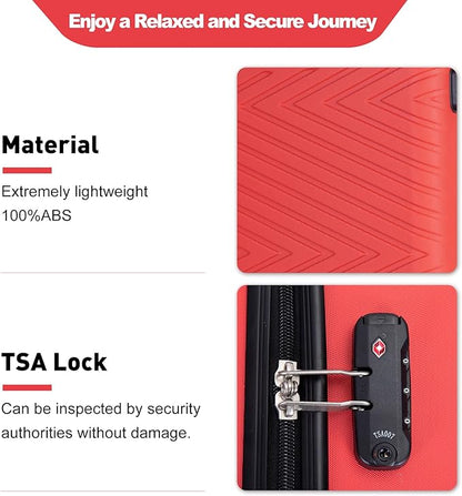 4-Piece Hardside Luggage Set with TSA Lock, Lightweight ABS Suitcases With Spinner Wheel Scratch Resistant, 16/20/24/28 inch, Vibrant Red