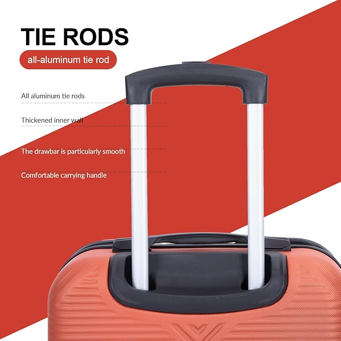 Luggage 4 Piece Set, Hardshell ABS Suitcase Set with Double Spinner Wheels, Lightweight Suitcase, Carry On and Checked Travel Luggage, Dark orange