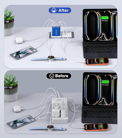 60W USB C Fast Charger Cube,2 Pack PD+QC Charging Block Power Adapter 5 Port Wall Mount Plug for iPhone 17 16 15 14 13, Motorola, LG, Google Pixel 6a/6 Pro/6/5a/5/4/4A Box Brick (Dark Blue)