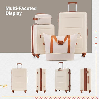 Merax Luggage Sets 2 Piece Suitcase Set, Hardshell 20 IN & 28 IN Suitcase Set with Duffel Bag, Travel Suitcases with Spinner Wheels and TSA Lock(Khaki & Brown)