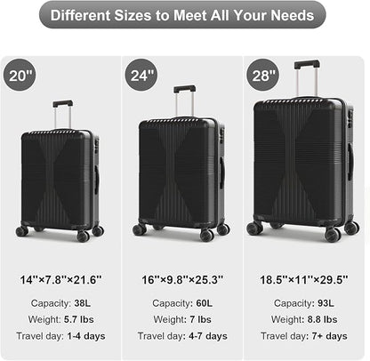Karl home Hardshell Carry On Luggage with Spinner Wheels, Lightweight PP Hardside Small Suitcase with Built-in Lock & Smooth Zipper, 22 Inch Airline Approved, Black
