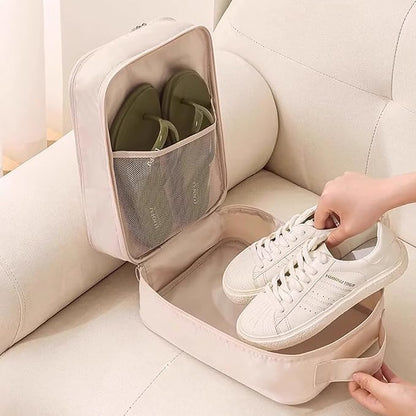Resdenio 2 Pack Shoe Bags for Travel - Holds 3 Pair of Shoes, Portable Shoes Storage Bag Organizer, Travel Luggage Shoe Organizer for Women and Teenager (Beige)