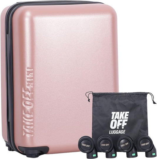 Take OFF Luggage Personal Item Mini – 16.5x12x8 Underseat Suitcase with Removable Wheels – TSA Lock, Hardshell Lightweight Bag – Fits Tight Airline Rules – Compact Travel Luggage- Rose