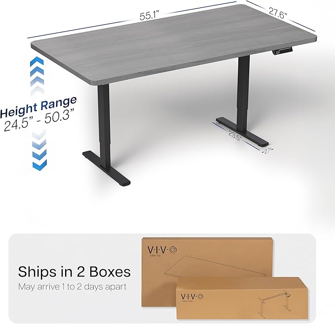 VIVO Electric 55 x 28 in Dual Motor Sit Stand Desk, Memory Height Adjustment, 2B Series, Dark Gray Top Black Frame, DESK-KIT-2B55G