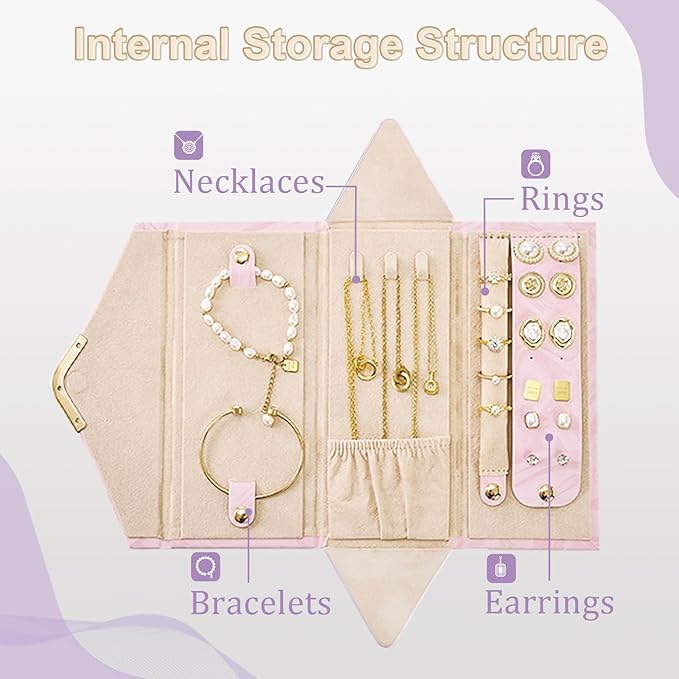Yoobao Small Travel Jewelry Case for Women Girls, Triangle Jewelry Box Organizer, Foldable Storage Case for Necklaces Earrings Rings Bracelets, Travel Essentials, Ideal Present for Christmas
