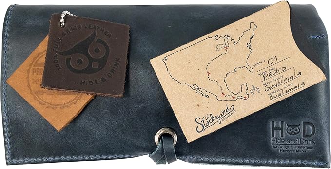 Hide & Drink, Leather Watch Roll Organizer Handmade from Full Grain Leather, Holds Up to 4 Watches, Easy Carry On Watchlover Storage (Slate Blue)