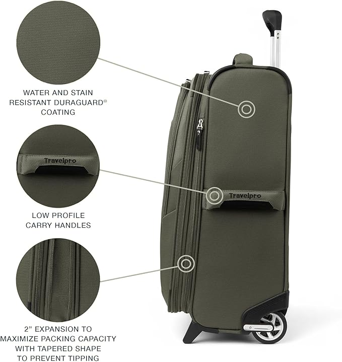Travelpro Maxlite 5 Softside Expandable Upright 2 Wheel Checked Medium Luggage, Lightweight, 26-Inch — Slate Green