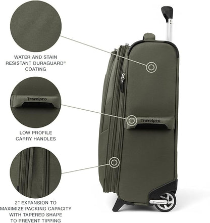 Travelpro Maxlite 5 Softside Expandable Upright 2 Wheel Checked Medium Luggage, Lightweight, 26-Inch — Slate Green