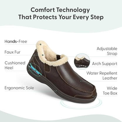 Orthofeet Men's Orthopedic Leather Vito Hands-Free Slipper