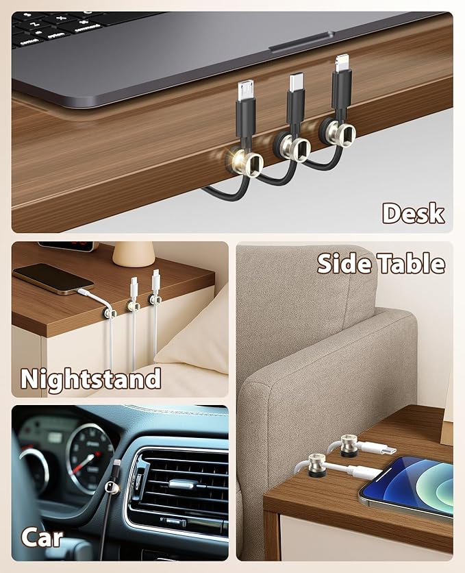 Viaky Magnetic Cord Holder 3 Pack Charger Holders for Cords Metal Cable Management Adhesive Cable Clips Office Desk Accessories Wire Holder Organizer Neatly for Nightstand Office Car Desk