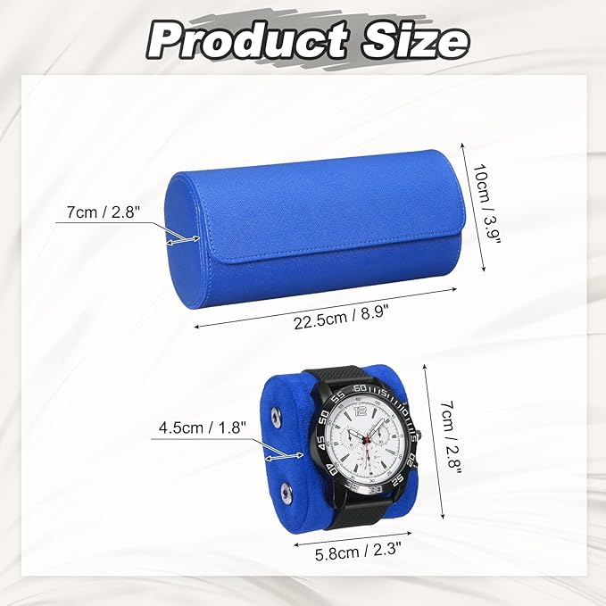 PATIKIL Watch Roll Travel Leather Case, Portable 3 Watch Roll Box with Pillow for Men Women Home Storage Display Gift Storaging Organizer, Blue