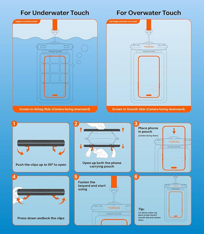 TORRAS 2 Pack IPX8 Waterproof Phone Pouch Floating, Underwater Screen Touchable, Waterproof Phone Case with Lanyard for iPhone 16 Pro Max 15 14 13 S25 Ultra S24, Cell Phone Dry Bag 7.0", Black & White