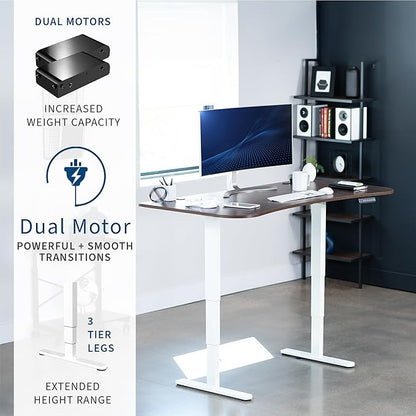 VIVO Electric 63 x 32 in Dual Motor Standing Desk, Memory Height Adjustment, 2B Series, Dark Walnut Top White Frame, DESK-KIT-2W1D