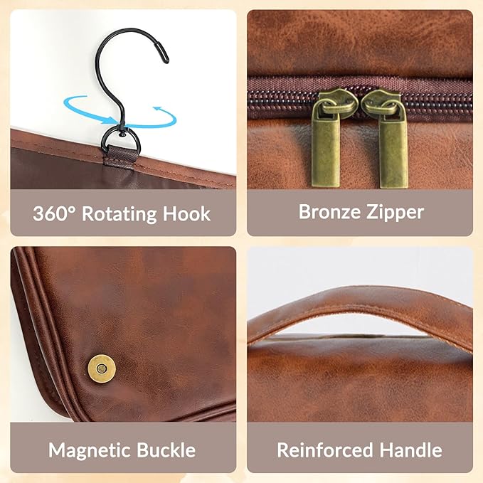 Custom 3-in-1 PU Leather Toiletry Bag for Men - Personalized Hanging Travel Organizer with Multiple Compartments for Father, Husband, Boyfriend - Business Trip Gift (Black)