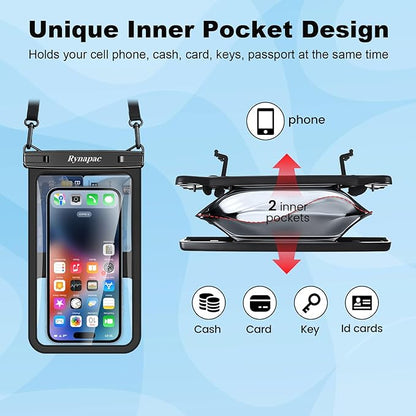 Waterproof Phone Pouch - 8.5in Waterproof Phone Case with Lanyard, IPX8 Cell Phone Dry Bag Beach Essentials for iPhone 17 16 15 Pro Max, Galaxy S25 S24 Ultra, 2 Pack