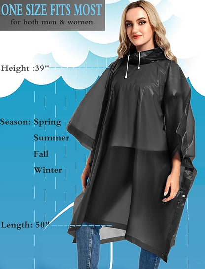 2 Pack Rain Ponchos for Adults Reusable - Raincoats Survival Emergency Heavy Duty Rain Coat with Drawstring Hood