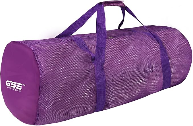 Purple Heavy-Duty Large Mesh Sports Duffle Bag, Dry Bag, Diving Equipment Scuba Bag with Zipper. Great for Gym Workout, Sport Balls Storage, Scuba Gear, Snorkeling, Water Sports and Travel