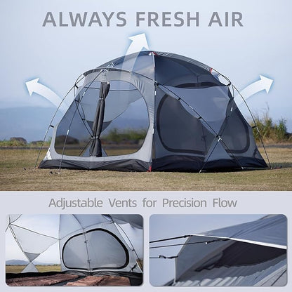 EchoSmile Tents for Camping, Waterproof Windproof Tent with Multi-Pole, 3-5 Person Spacious Dome Tent with Expandable Space for Shoes, Packs & Wet Items, Easy Setup Tent for Camping & Hiking